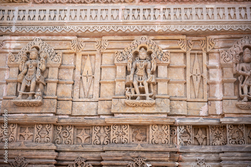 Intricate Stone Carvings of lord vishnu on Shamlaji (Dhamlaji) Temple, Modasa, Gujarat, India