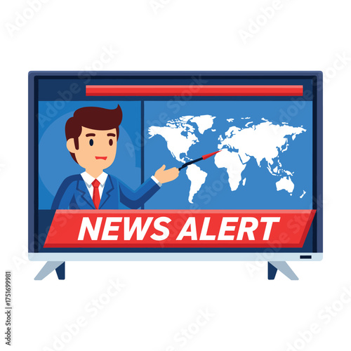 News anchor presenting world map on screen with 'News Alert' banner