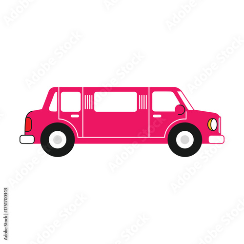 Vibrant pink limousine illustration with clean lines and white accents