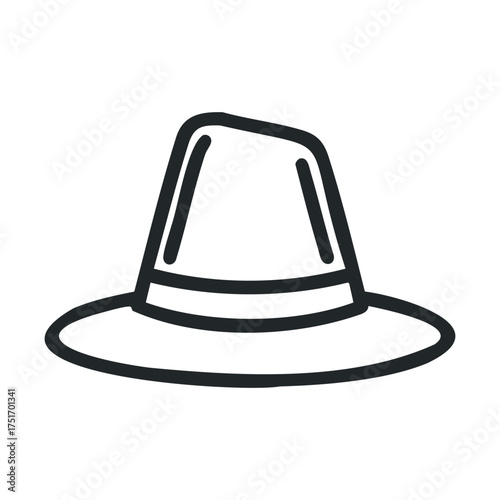 Stylish wide brimmed hat for sun protection on summer days. Vector line illustration