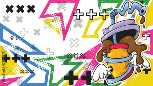 Colorful Graffiti Drink Cup Character Vector Background