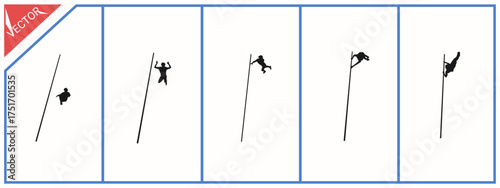Pole vaulter silhouette. Athletics. Various different poses.
