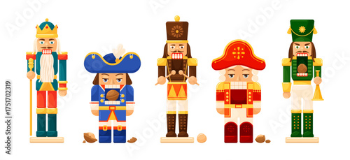 A vector set of assorted Nutcracker figures, each Nutcracker presented in a unique and vibrant design, ready for Christmas holidays and traditions.