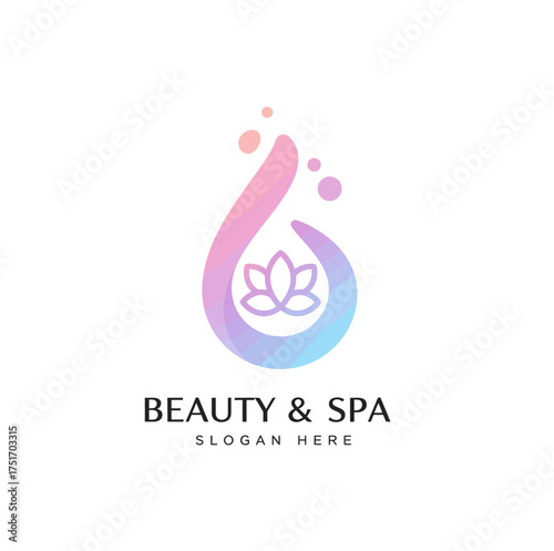 Beautifully designed gradient logo for a spa and beauty business, featuring a delicate lotus flower and water droplet graphic with bubbly accents