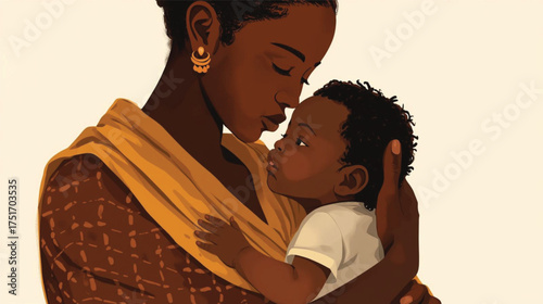 Ai Generate African mother carrying baby – cultural love and care illustration.