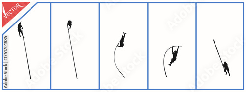 Illustration of a pole vault athlete. Isolated on a white background. Vector silhouette.