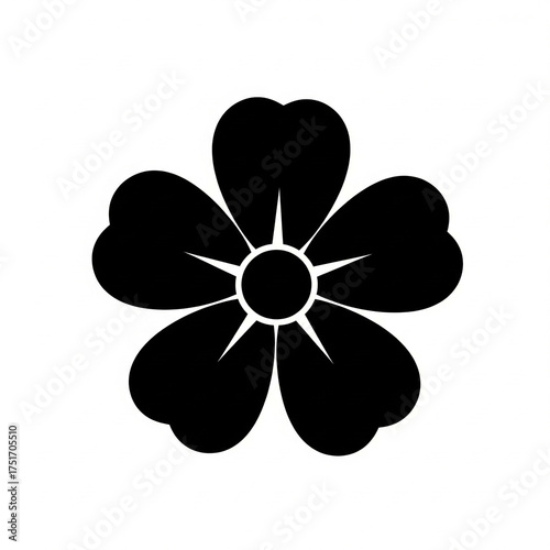 This four-leaf clover vector illustration on black, like a lucky flower or plant symbol, is a simple floral design for spring decoration