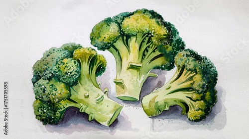 broccoli  in watercolor style on white background.