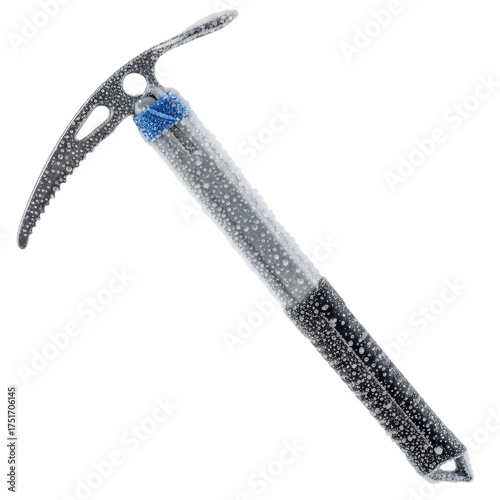 Close-up of ice ax isolated on transparent background, a mountaineering equipment
