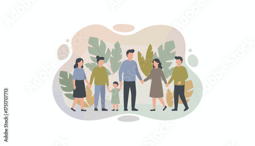 Diverse group holding hands representing family community unity and support amidst nature