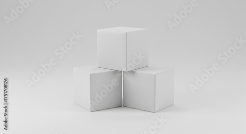 Pyramid Stack of Three White Blank Cubes Mockup on a Neutral Studio Background