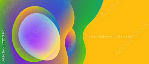 Abstract colorful design. Overlapping circles create vibrant gradients, yellow section contrasts green, purple hues dominate left side. Modern aesthetic.