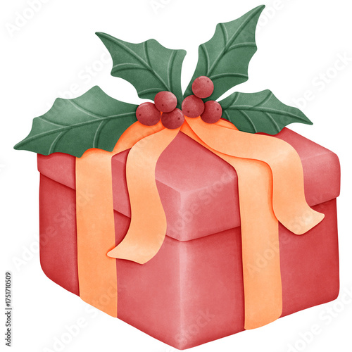 Festive gift box decorated with holly and berries a perfect Christmas present