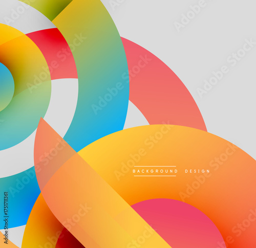Abstract colorful overlapping circles create dynamic visual effect. Modern design, gradients, smooth transitions present vibrant composition.