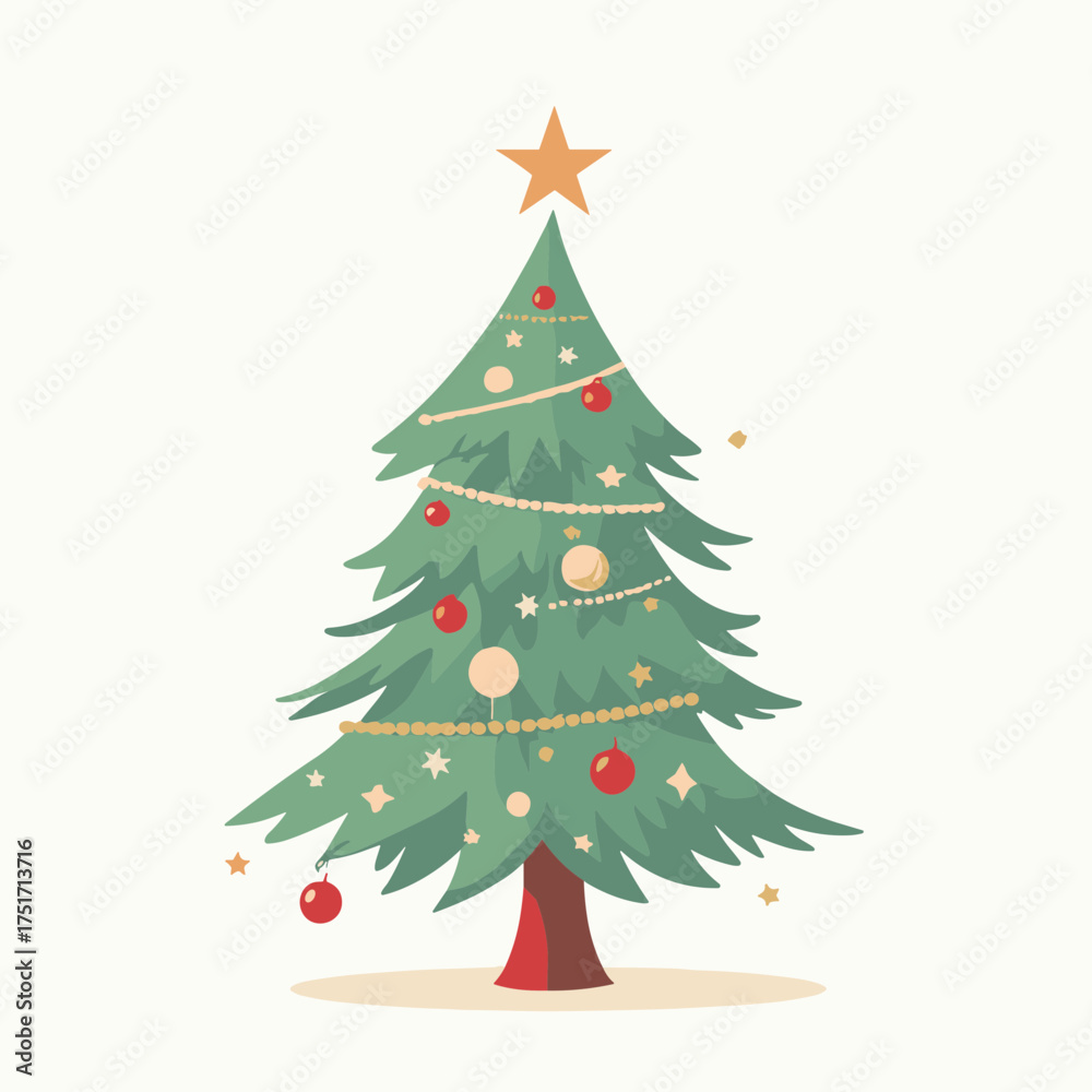 Fototapeta premium Festive decorated green christmas tree vector illustration