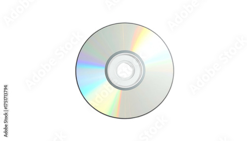 Silver compact disc with rainbow reflections on a black background