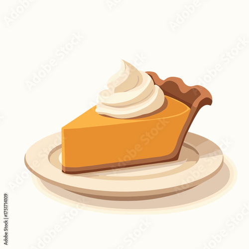 Delicious slice of pumpkin pie with whipped cream on a plate perfect for thanksgiving