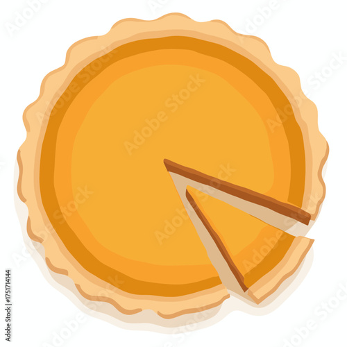 Delicious pumpkin pie with a slice cut out ready to be served for thanksgiving dinner
