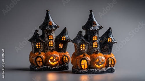 Creepy Halloween Decorations Featu Small Haunted Houses with Illuminated Jack-o-Lanterns and Spooky for Festive Decorations
