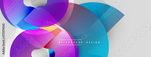 Abstract colorful shapes overlap, creating dynamic visual effect. Gradient hues blend smoothly, modern design element.