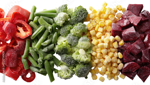 Frozen vegetables arranged in rows