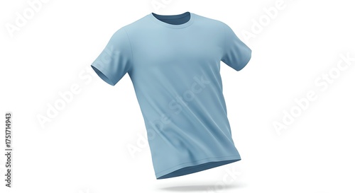 Plain light blue t shirt floating against white background