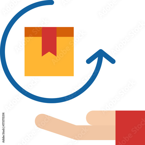 Hand Receiving A Package With A Circular Arrow Indicating Return Or Delivery Process In Flat Design Style