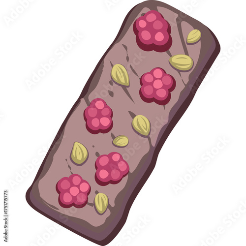 Handcrafted Dark Chocolate Bar with Fresh Raspberries and Almonds on a Transparent Background Sweet Dessert Treat