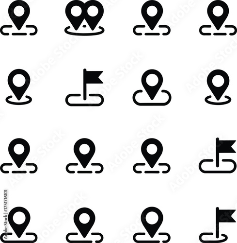 Location Pin and Flag Icons Set map pin location marker