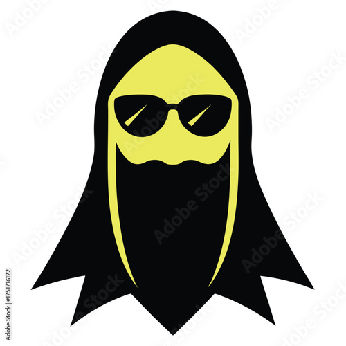 Black cartoon monster mask vector illustration with funny eyes and sunglasses