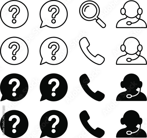 Question Mark, Magnifying Glass, Phone, and Support Icons