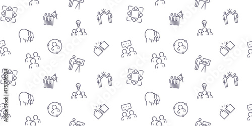 Seamless Business Collaboration and Teamwork Icon Pattern, Corporate Minimal Line Art Background, Blue Doodle Texture for Meeting and Success Digital Wallpaper