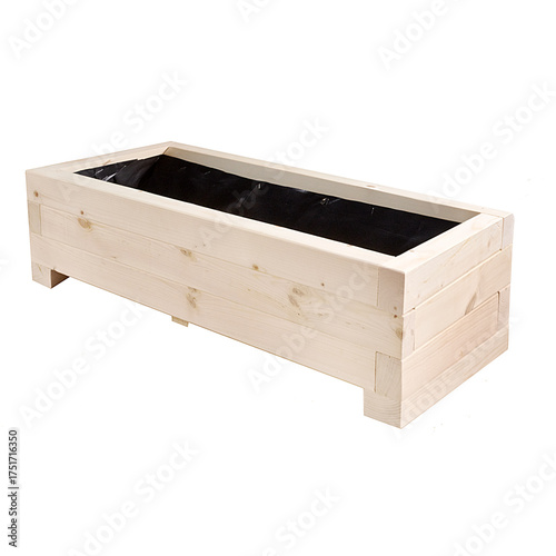 Wooden planter box rectangular raised bed isolated on white