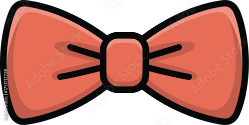 A simple coral bow tie with black outline and center knot is shown.