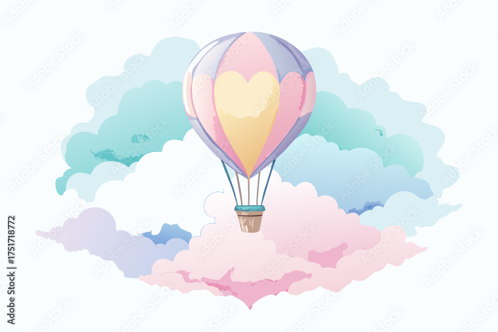 Obraz premium Whimsical hot air balloon floating amidst pastel clouds