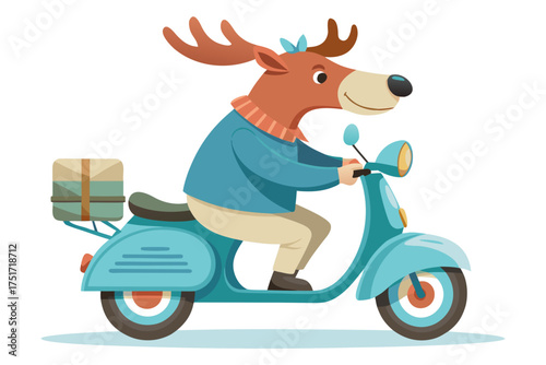 Moose delivering a gift on a scooter