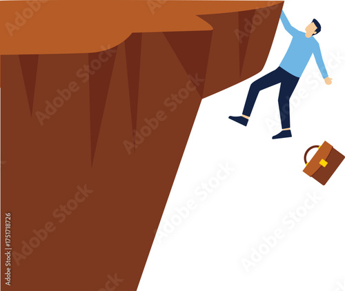 The challenge. Abrave businessman who climbs through the gap vector

