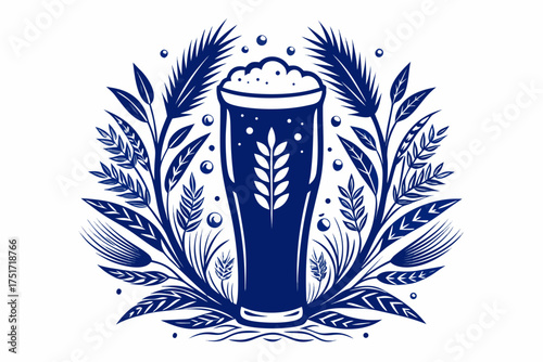Illustration of a beer glass surrounded by wheat