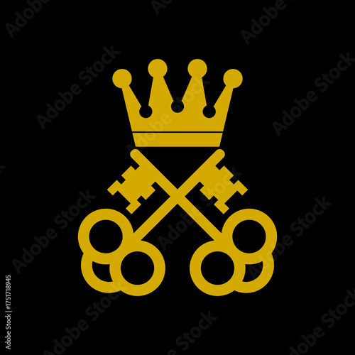 Crown with key icon isolated on black background