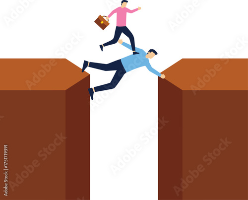Help others to achieve their goals. Business leaders use themselves as a bridge to get others over the cliff. vector

