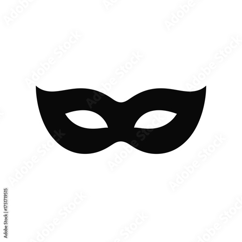 A simple black masquerade mask is shown against a white background.