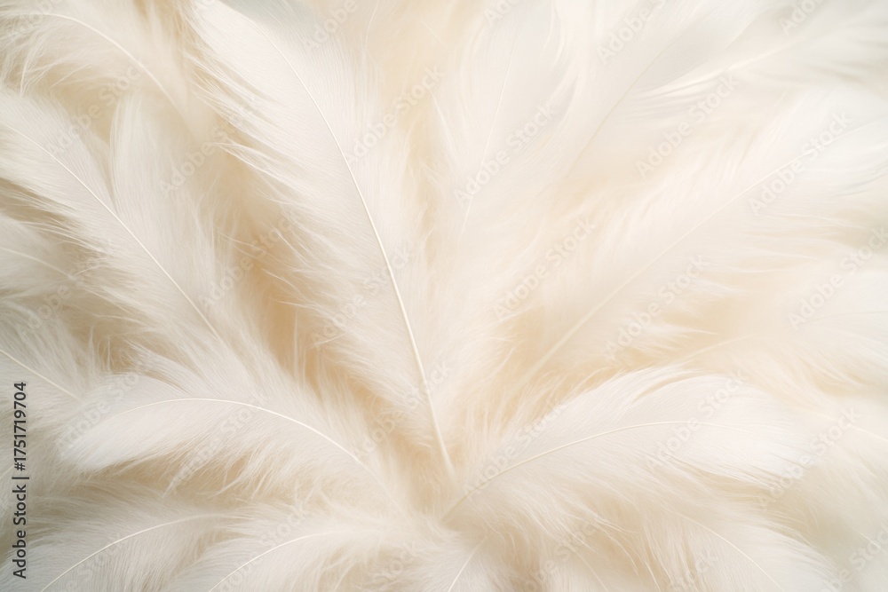 Fototapeta premium Soft white feathers close-up with gentle textures and delicate details forming a light, dreamy abstract background for peaceful mind concepts. Ai generative