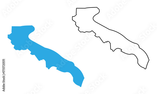 Map of Apulia is a region of Italy. Map with detailed outlines and blue silhouettes.