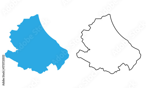 Map of Abruzzo is a region of Italy. Map with detailed outlines and blue silhouettes.