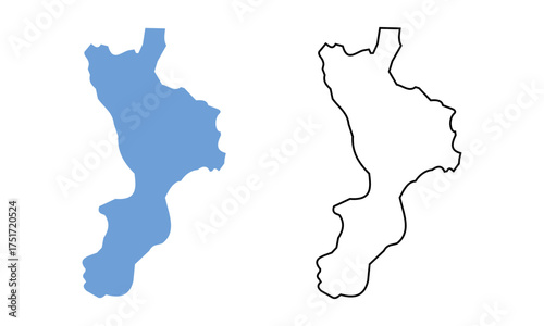 Map of Calabria is a region of Italy. Map with detailed outlines and blue silhouettes.