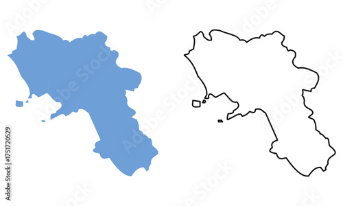 Map of Campania is a region of Italy. Map with detailed outlines and blue silhouettes.