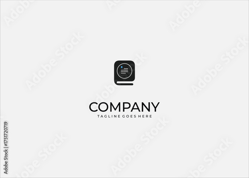 Minimalist Black Ebook Icon Vector Logo with Blue Bookmark Symbolizing Digital Library, Reading App, and Modern Educational Knowledge Management Service.