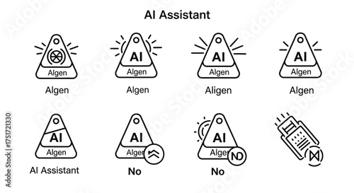 Ai assistant icons representing artificial intelligence technology and machine learning concepts vector