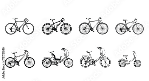 Collection of diverse bicycle types and styles for transportation and recreation vector