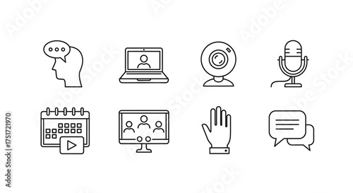 Hand drawn icons representing online communication collaboration and remote work essentials vector